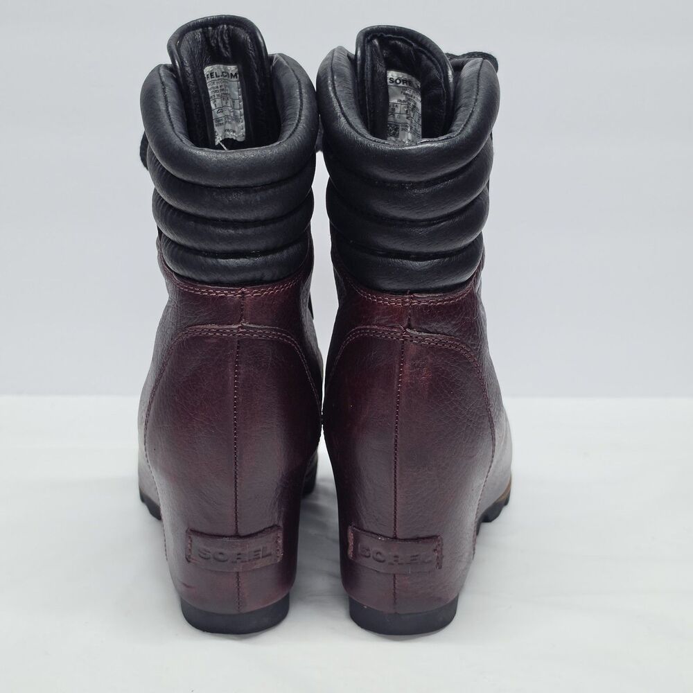 Sorel Boots Conquest Casual Wedge Ankle Boot Burgundy Leather Lace Up womens 10 - Picture 5 of 9